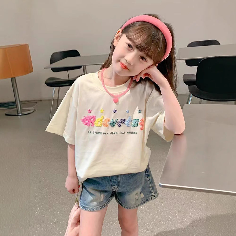 CE26022606女童袖夏裝T卹韓版洋氣純棉兒童夏季短體卹半袖上衣