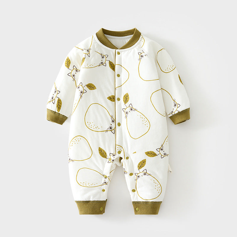 GJ25102125嬰兒40克加棉連身衣寶寶夾棉秋冬無骨哈衣薄棉加厚對開爬服兒童