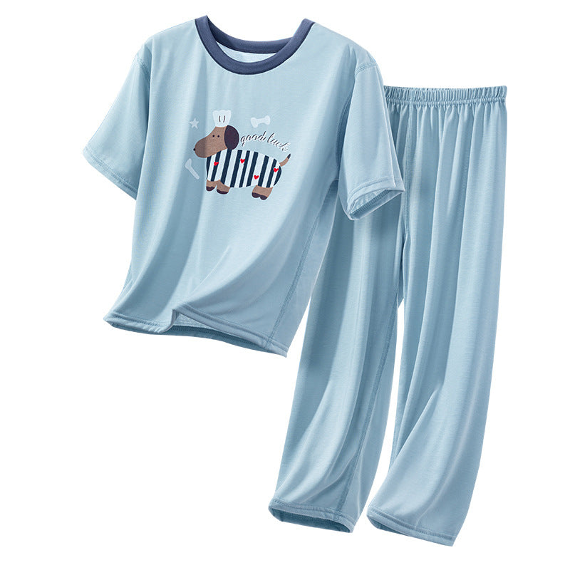 CK26050519男童睡衣2026新款夏季薄款女童短袖長褲兒童女孩家居服大童空調服(9-12天到貨)