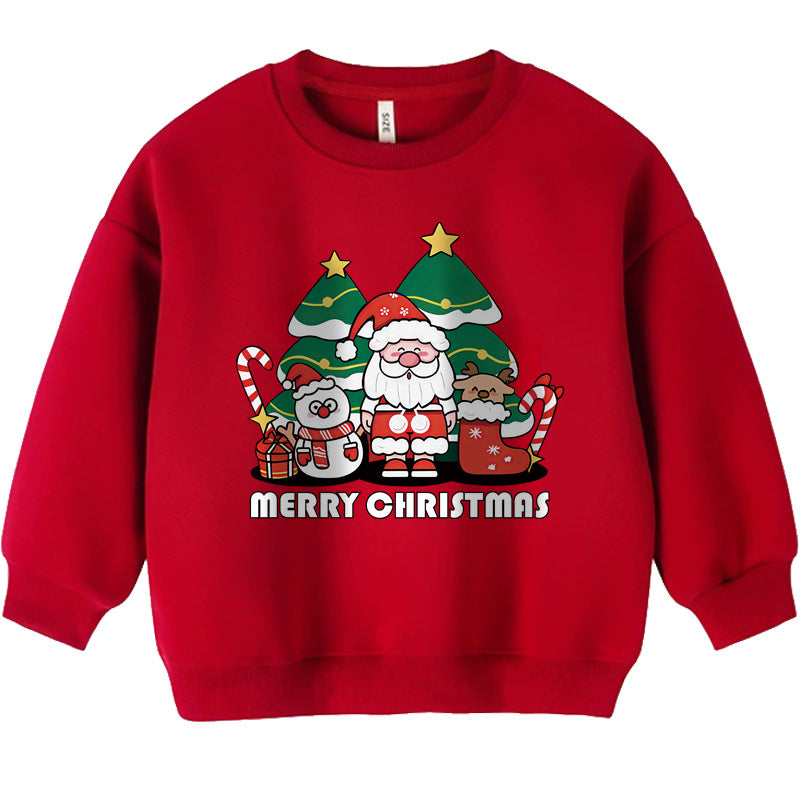 CA25112714加絨兒童裝圓領衛衣秋冬2025新款百搭喜紅色慶聖誕過年服保暖上衣