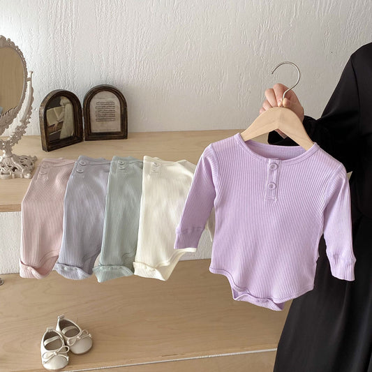 G25092509ins秋季嬰兒娃娃領翻領包屁衣哈衣男女童小清新女寶寶秋連體爬服