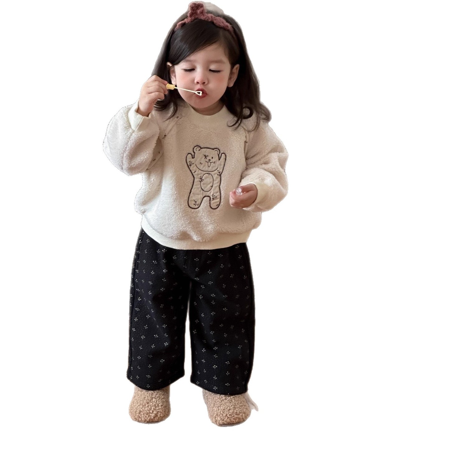 GN26012711寶寶衣服加厚秋冬款韓版童裝2025新款兒童冬裝女童毛毛衣加絨套裝