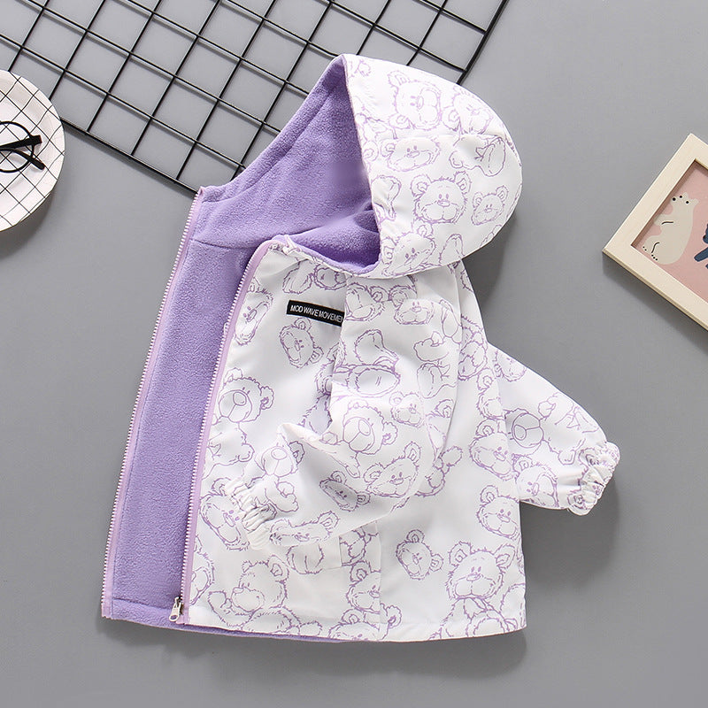 CH25110510女童衝鋒衣裙子外套穿早春新款搖粒絨春秋裝加絨女孩抓絨風衣