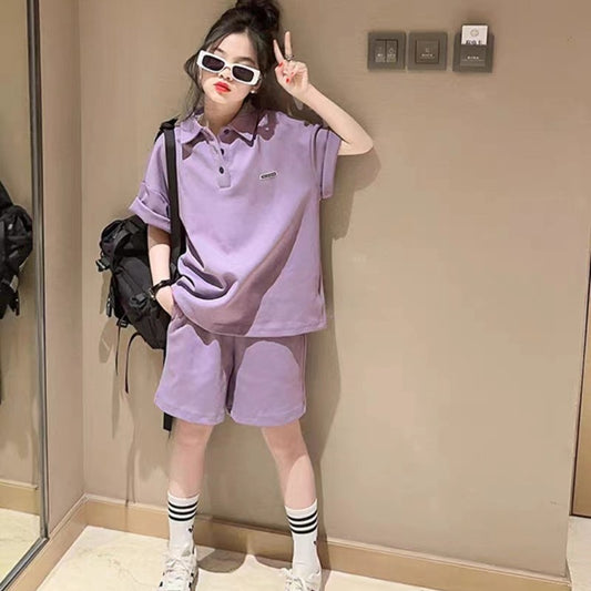 Z25033106女童夏裝套裝兒童洋氣時髦夏季短袖polo衫女大童運動夏款