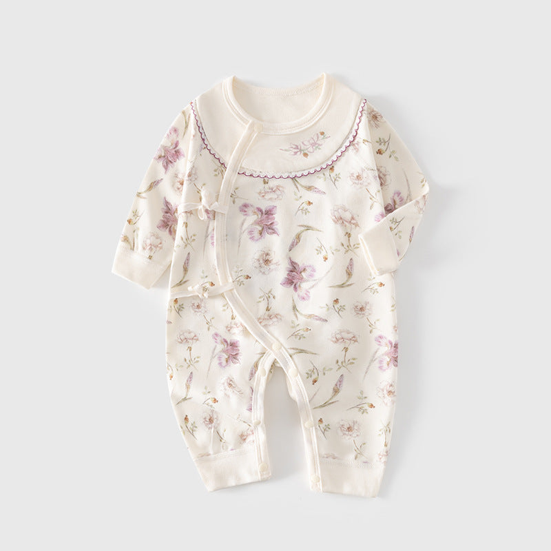 GJ25102108新生兒連身衣女寶寶無骨哈衣秋季純棉初生兒和尚服爬服春秋衣服