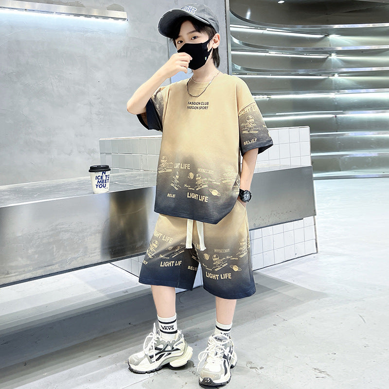 FM26042213男童夏裝套裝夏款2026時尚中大兒童夏季薄款短袖衣服潮酷帥炸街
