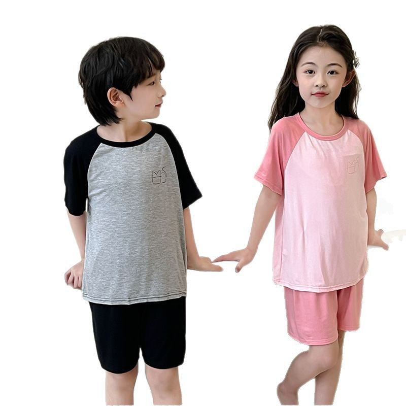 CK26050521莫代爾兒童睡衣夏季薄款男童短袖短褲冰絲女童家居服中大童空調服(9-12天到貨)