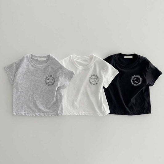 K23062910夏季韓版小熊印花T恤ins款兒童短袖單T中小童短袖上衣運動短袖