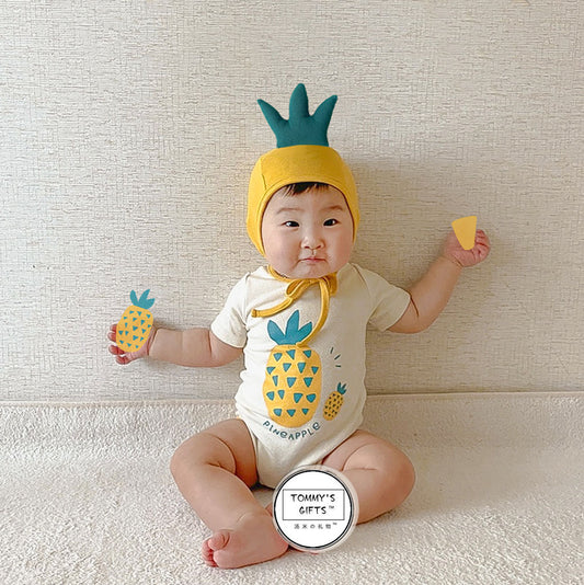 K23062916夏季新款菠蘿造型印花嬰兒連體衣ins款寶寶哈衣嬰兒包屁衣