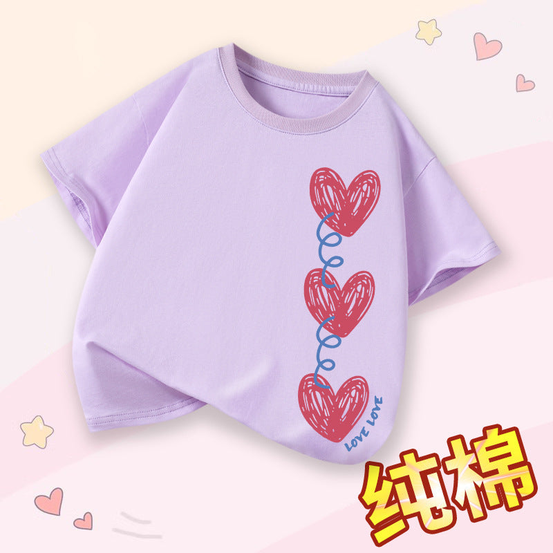 FN26052905女童短袖t卹夏季純棉薄女童衣服2026新款時尚女孩圓領童裝