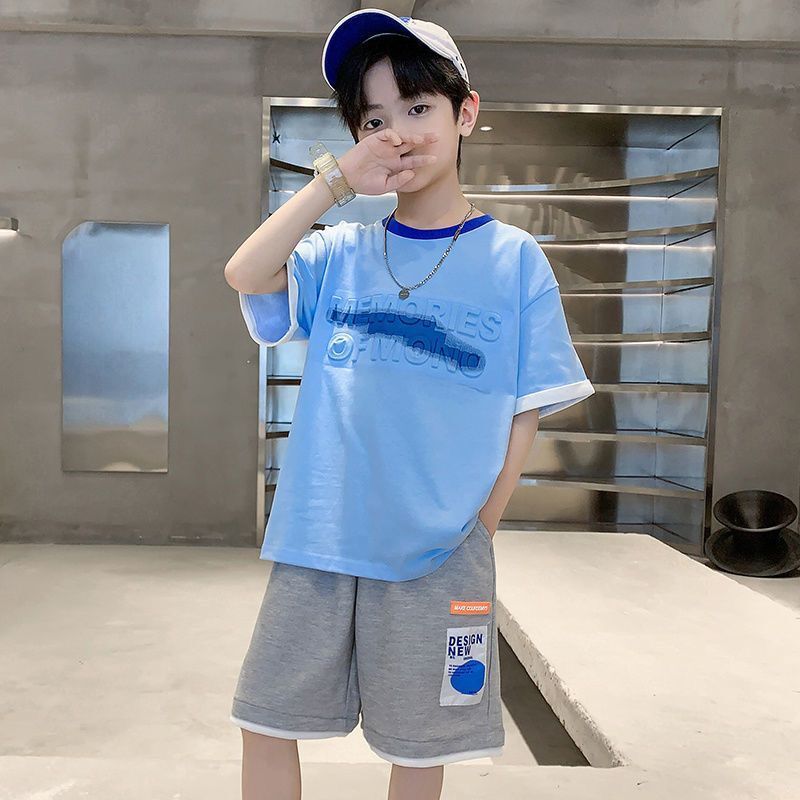 FG25053002男童套裝新款夏季純棉大童童裝短袖兒童男孩酷帥夏裝運動衣服