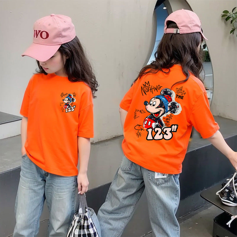 CE26022601女童夏季純棉短袖T潮流洋氣兒童休閒時尚上衣大童夏裝卡通T
