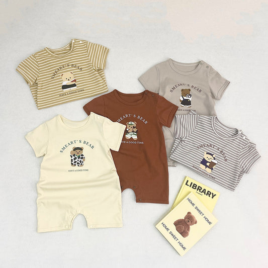 G23061518嬰兒夏季連體衣短袖薄款開扣卡通小熊圖案