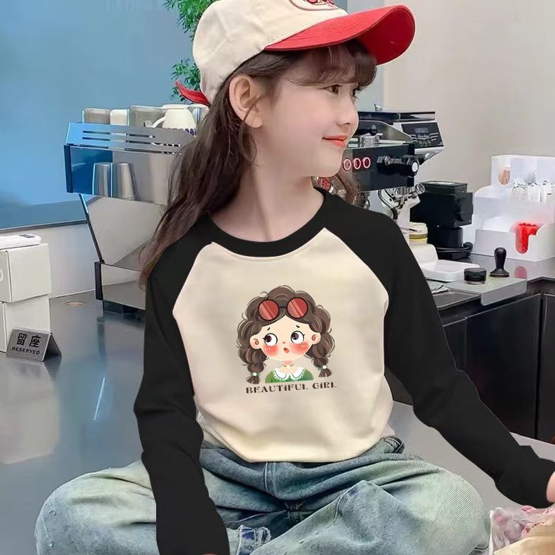 CE26090504女童時尚長袖雙面拼色德絨中大童保暖內搭上衣秋冬款潮打底衫