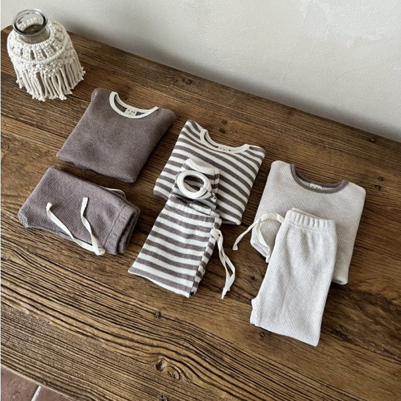 GB25111313韓版ins嬰幼兒休閒套裝兒童寶寶春秋款寬鬆華夫格衛衣長褲兩件套