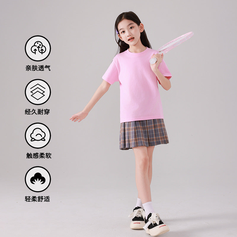 FN26052914兒童純棉短袖t恤純色夏季女童洋氣廣告衫中大男童裝班服上衣批發