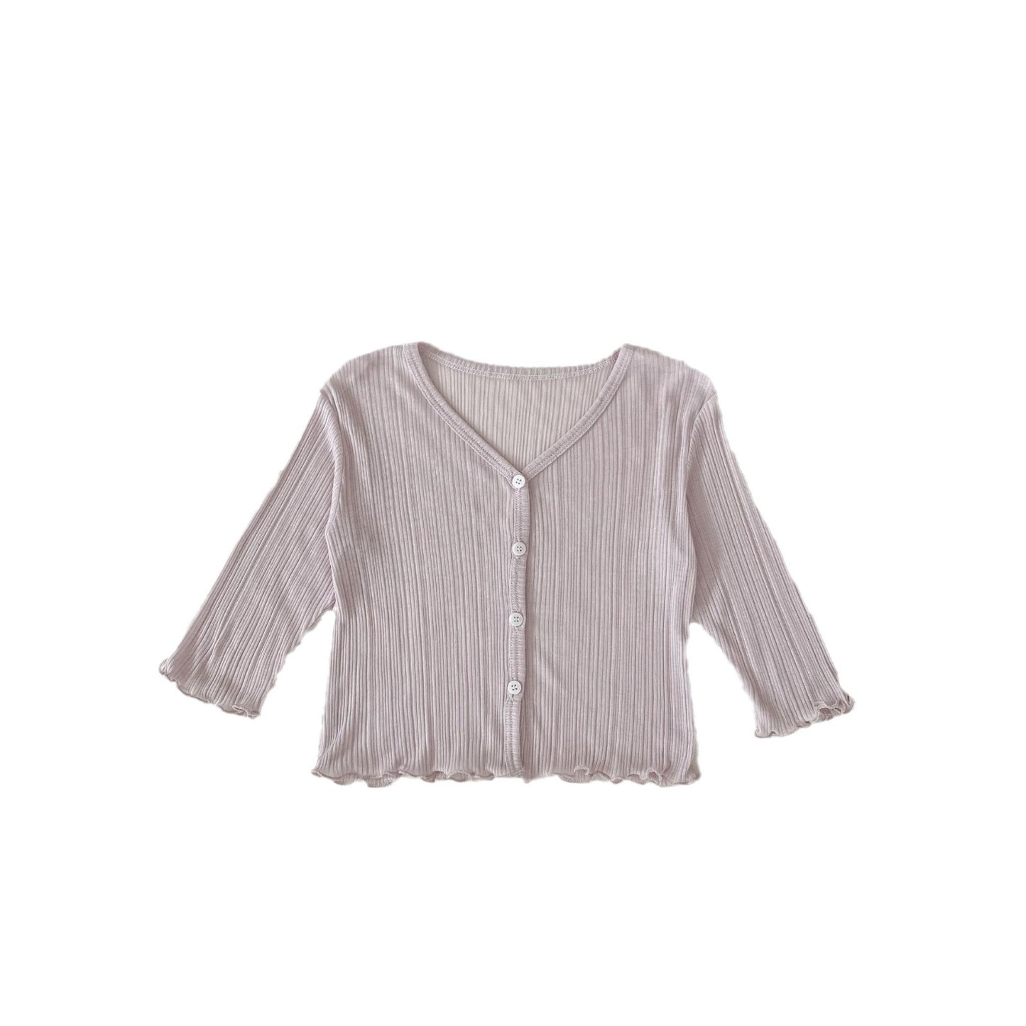 GN26030915女童防曬衣純色輕薄洋裝女寶寶夏季木耳邊開襟裙(2件起批)GN開頭需下單2款才有出貨,可混搭