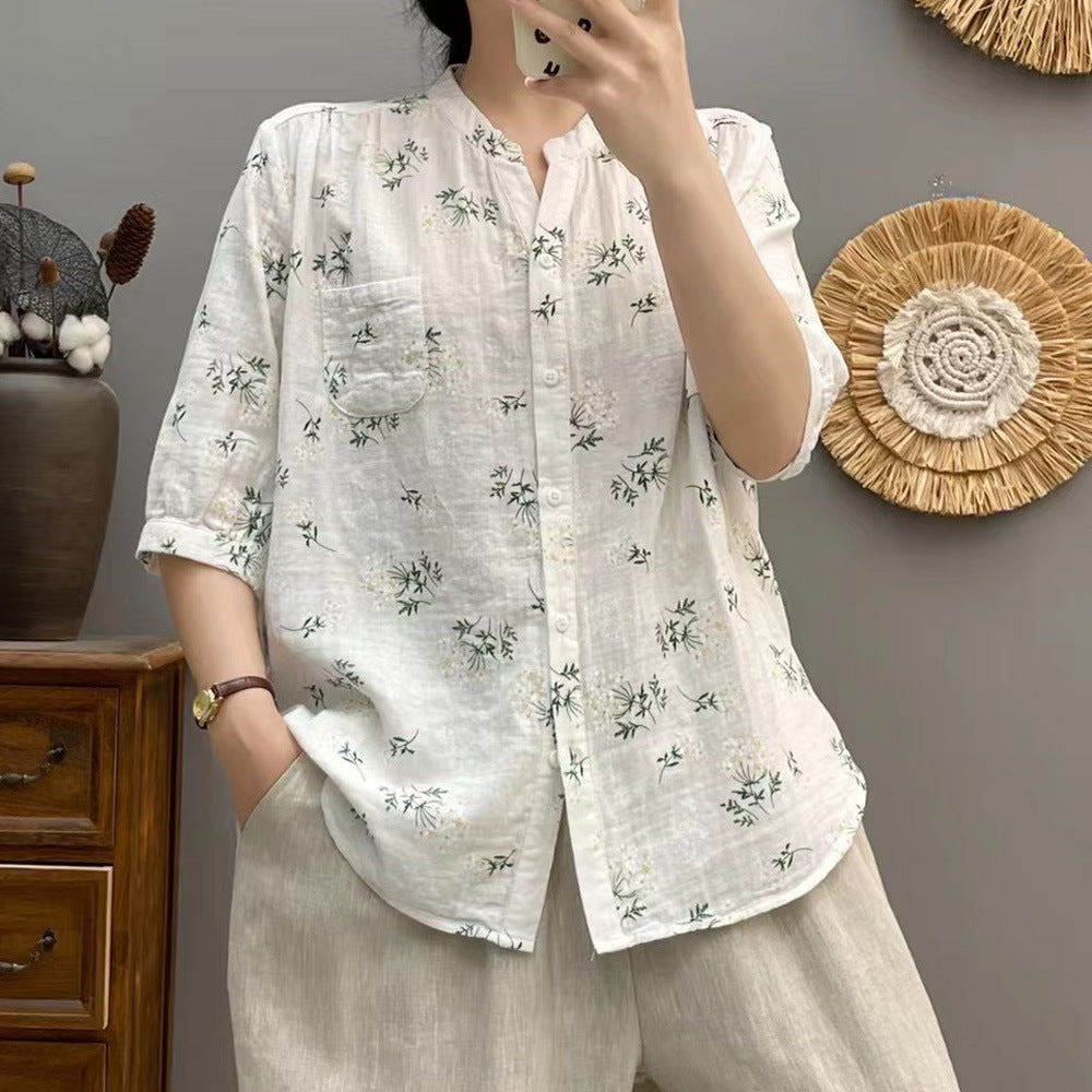 Z25040102夏季雙層棉紗碎花襯衫減齡大尺碼中袖襯衫時尚減齡休閒上衣女裝工廠(需購買3件廠商才出貨)