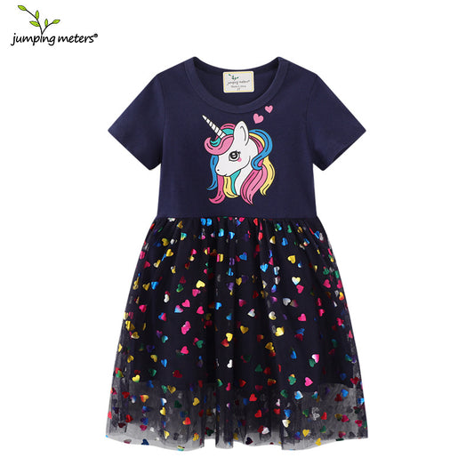 E23052307兒童獨角馬款公主裙夏季薄款透氣中小女童裙子針織連衣裙