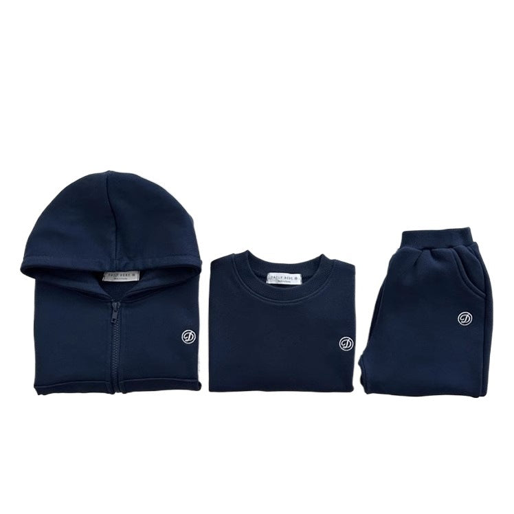 GF25081503  ins韓版男女童寶寶純棉春秋季連帽拉鍊刺繡開襟衫衛衣衛褲兩件套裝