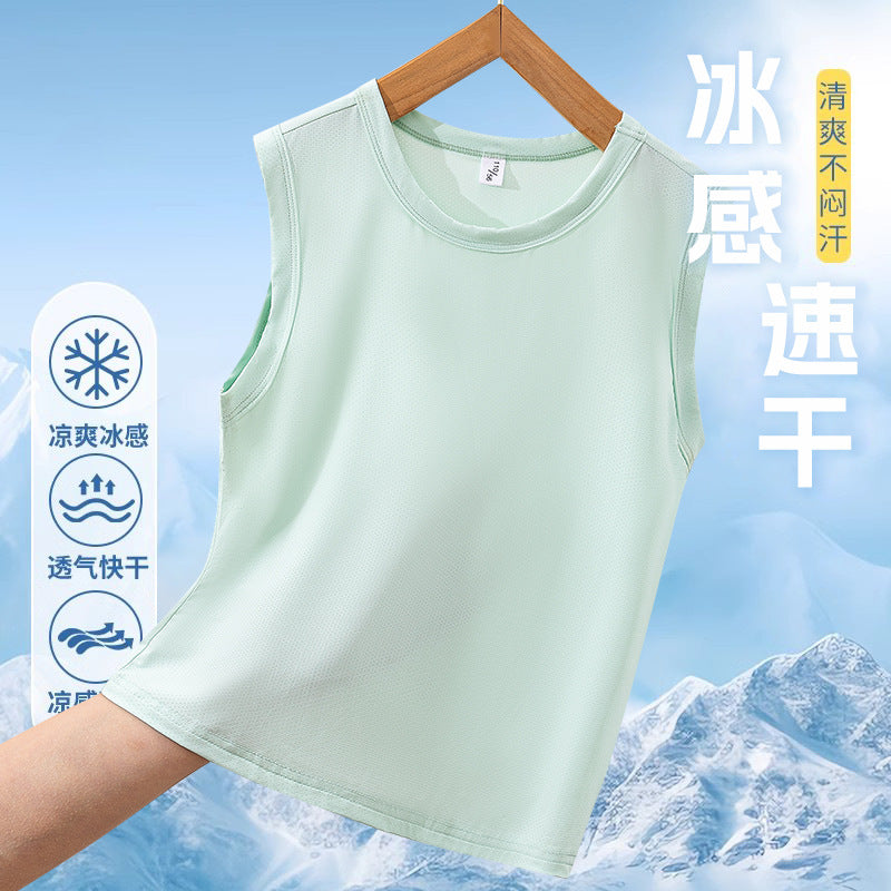 FN260529兒童冰絲速乾背心夏季男童純色中大童裝無袖薄款網眼坎肩上衣