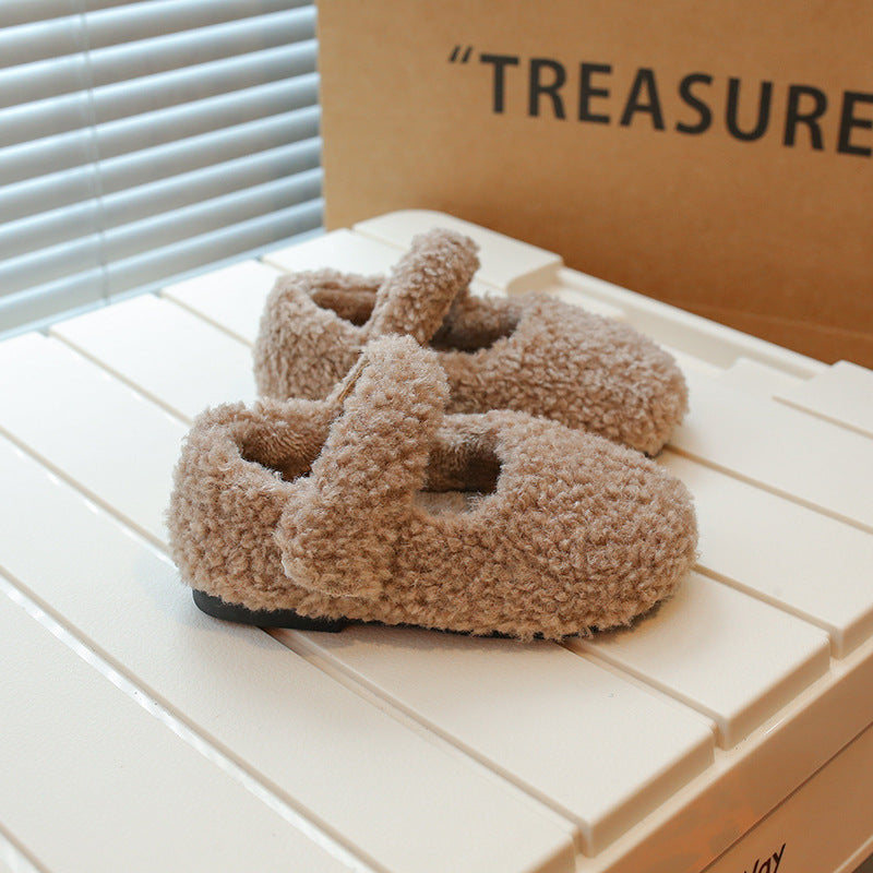 Z26010118兒童棉鞋2026秋冬新款純色小可愛寶寶毛毛鞋棉鞋貼心兒童毛毛鞋無