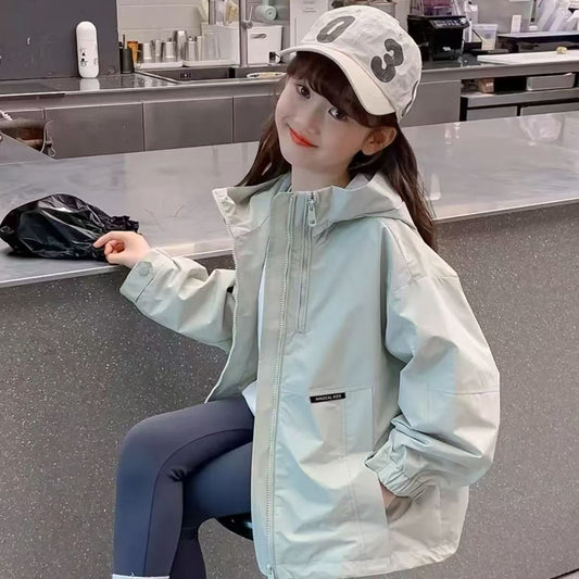 CH25110521女童裙春秋款洋氣兒童時尚連帽衝鋒衣中大童休閒上衣