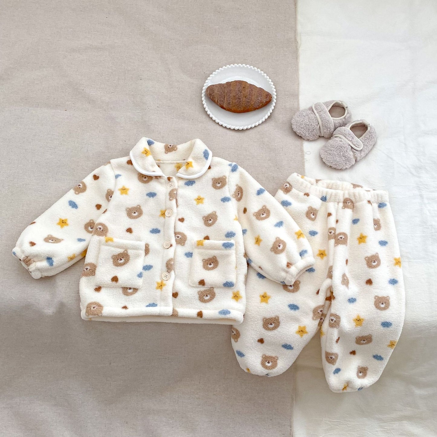 GK25121813冬季男小童加厚套装可爱卡通雪粒绒保暖开衫居家服外穿两件套(➡️2件或2套起,廠商才有出貨)(可以混搭開頭GK商品)