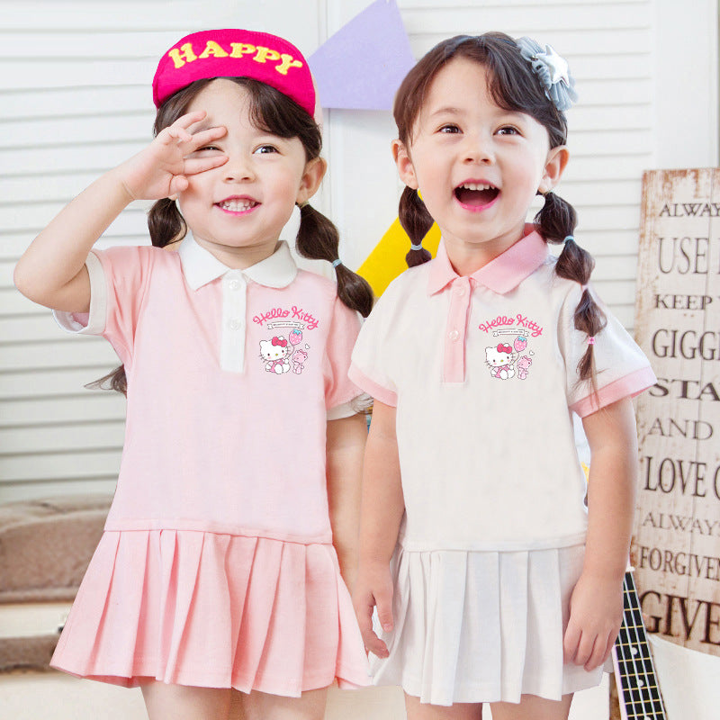 CI26041516女童夏季夏季百褶韓版寶寶洋氣短袖學院風裙海軍風公主裙