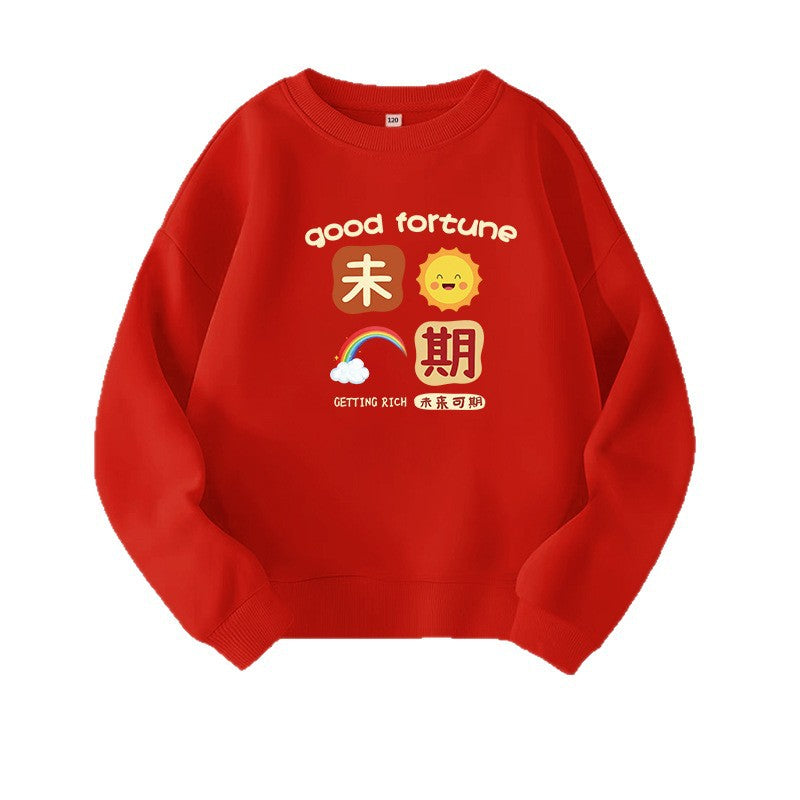 LA26011407本命年全家裝喜慶大紅色衛衣親子裝秋冬新款爺爺奶奶全家福上衣