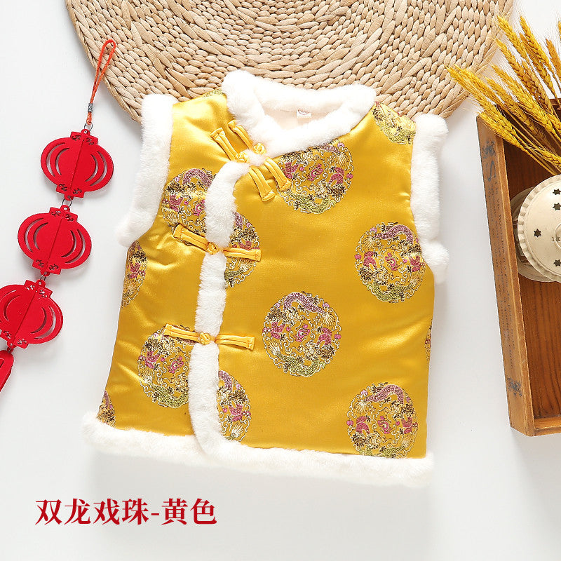 Z26010251中式年服兒童馬甲男女童加絨加厚背心喜慶新年裝唐裝