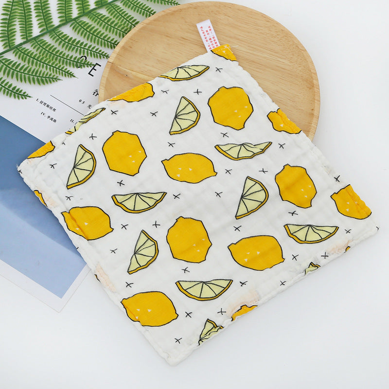 Z25040104純棉方巾六層口水巾高密兒童全棉小毛巾褶皺印花手帕紗布擦手巾