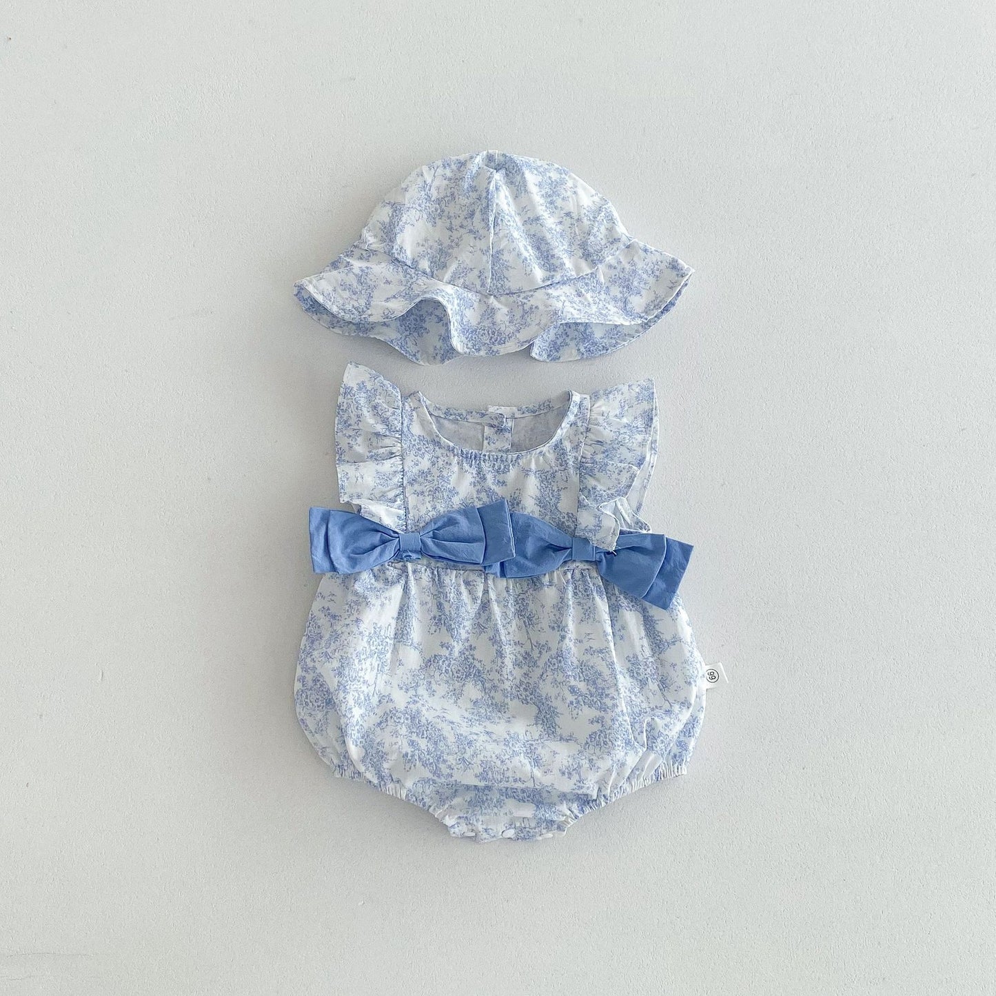 G25051403夏裝嬰兒連身衣女寶寶印花帽滿月百天公主哈衣薄包屁衣服