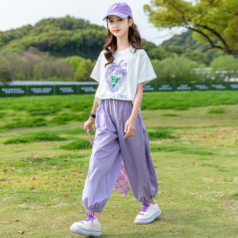 FM26042206中大女童夏裝時尚短袖套裝女孩兒童裝洋氣網紅薄夏季潮衣服
