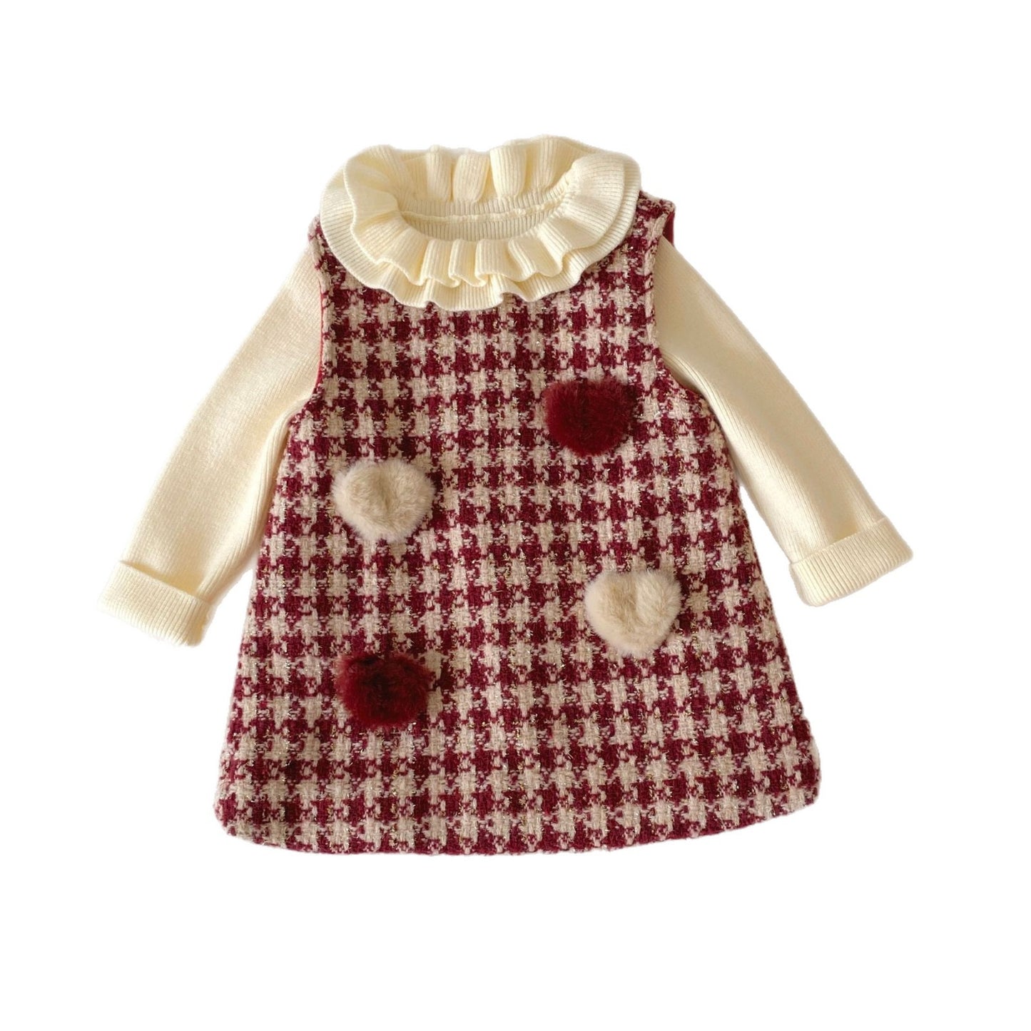 G26010110女童加絨背心裙冬季韓版寶寶加厚格紋愛心兒童裙