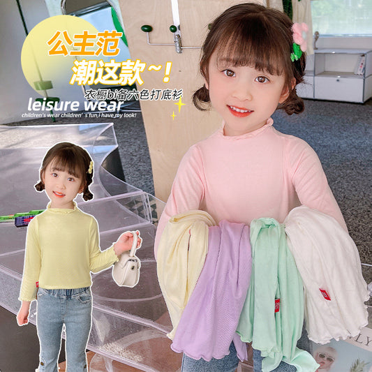 CA24121815秋冬兒童時尚打底衫男童木耳邊半高領上衣百搭蕾絲長袖