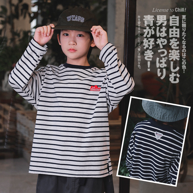 FK26081409男童條紋t卹秋季兒童柔軟親膚長袖純棉圓領打底衫男童衣服(FK系列需混批購買3件廠商才有出貨)