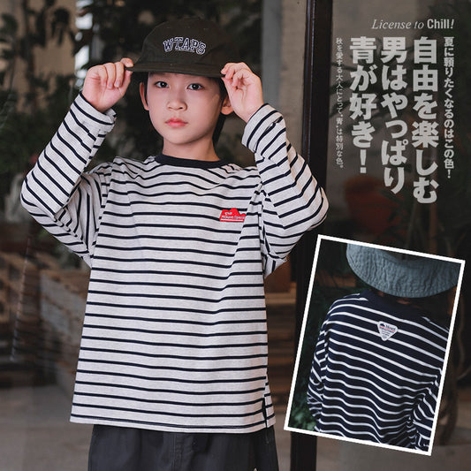 FK26081409男童條紋t卹秋季兒童柔軟親膚長袖純棉圓領打底衫男童衣服(FK系列需混批購買3件廠商才有出貨)