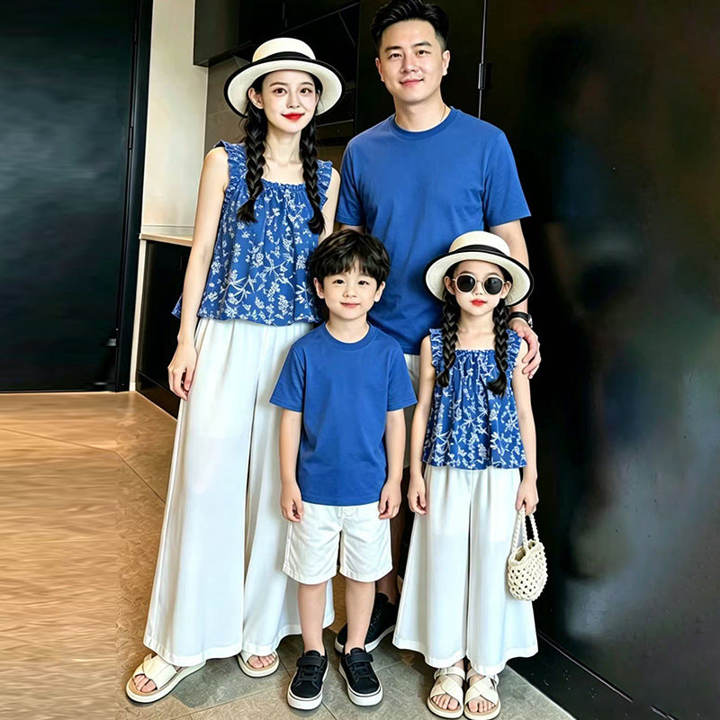 I26070702女童碎花背心套裝2026夏裝中親子裝時尚裙褲薄款寬褲兩件套