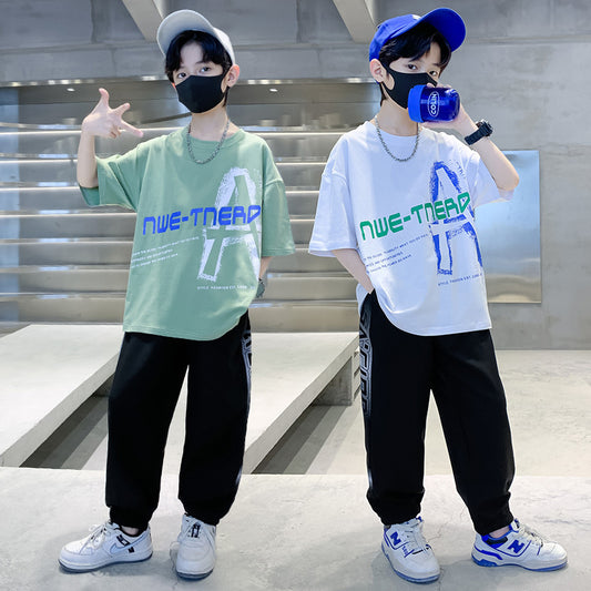 FM26042212男童夏裝套裝大童夏款2026新款兒童男孩夏季短袖運動服帥氣時尚潮