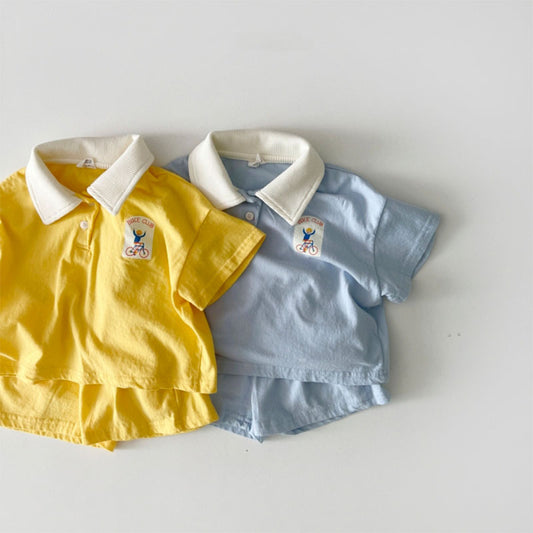 GB23080322韓版嬰幼童裝夏季棉休閒運動POLO領短袖短褲套裝寶寶休閒兩件套