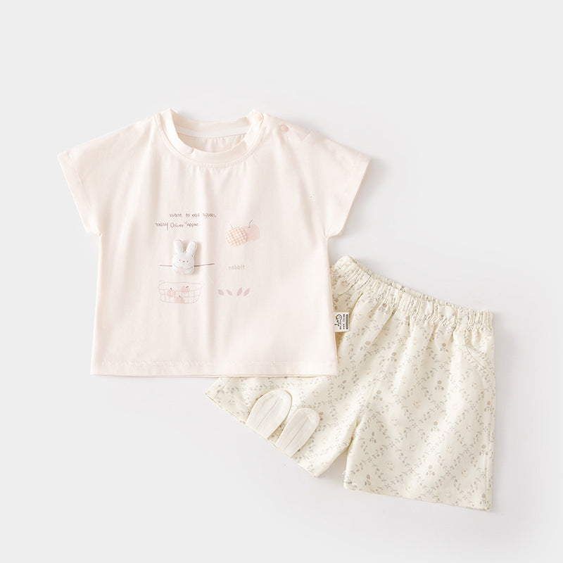 GJ26051408🎈精品質感🎈寶寶短袖T恤套裝家居恤服薄款夏季男女兒童短袖寬鬆寶寶外穿