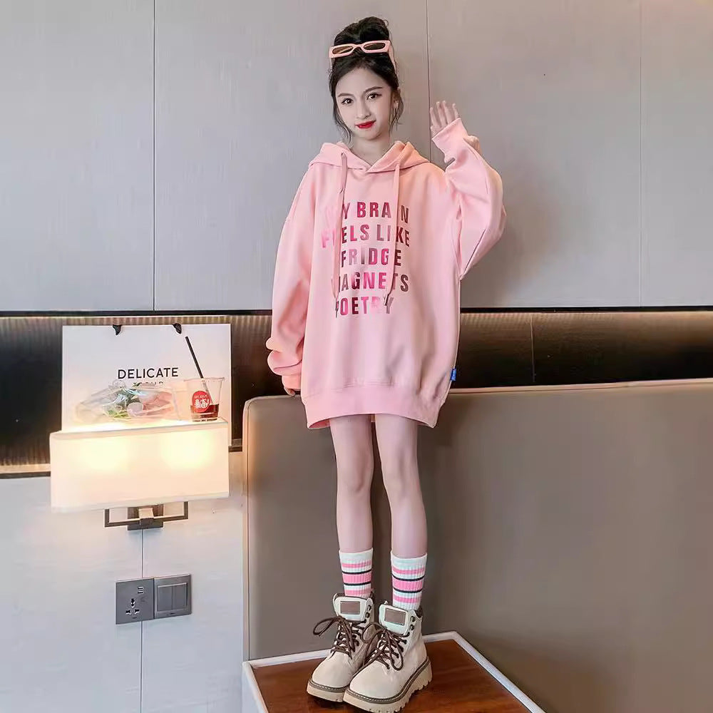 Z25010135女童加絨秋冬款中長款衛衣新款寬鬆中大童冬款加厚一體加絨上衣