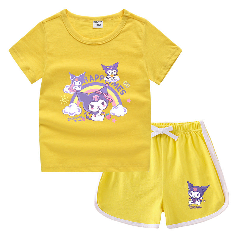 CI26041503夏季女童圓領短袖T恤熱短褲韓版休閒套裝