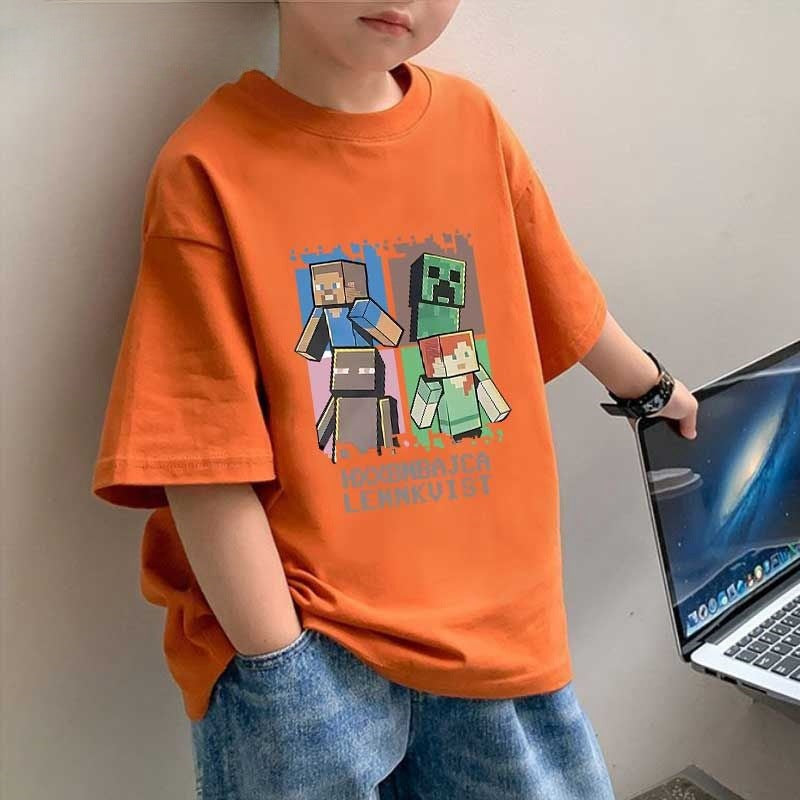 CE26022608男童裝純棉兒童T恤短袖夏季我的世界印花中大童上衣潮