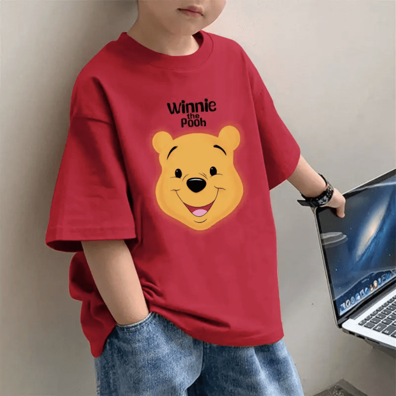 CE26022613兒童洋氣短袖T恤打底衫夏季時尚韓版男童純棉紅色半袖百搭中大童
