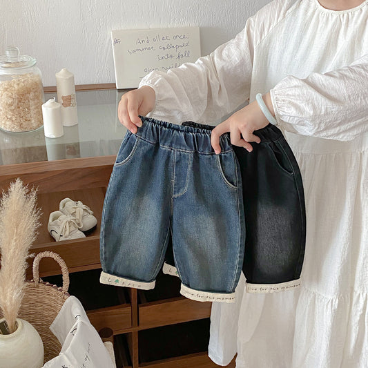 Z26010238秋季新生幼兒捲邊寶寶韓版洋氣百搭卡通休閒長褲(2件起批)