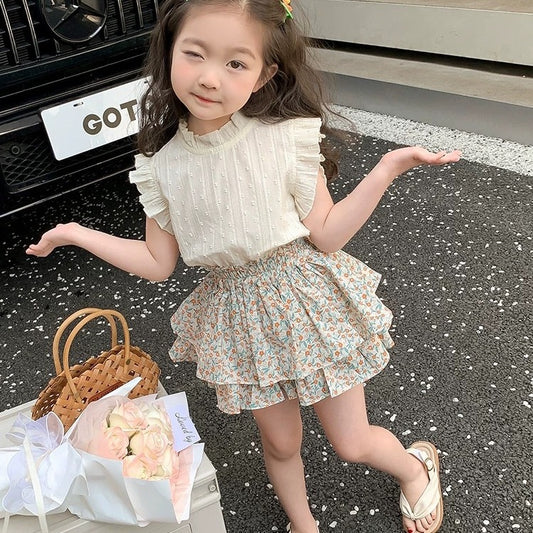 A25072312女童套裝夏季兒童夏裝女寶寶洋氣薄款時髦兒童裙子兩件套