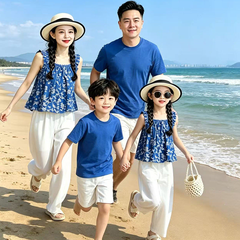 I26070702女童碎花背心套裝2026夏裝中親子裝時尚裙褲薄款寬褲兩件套