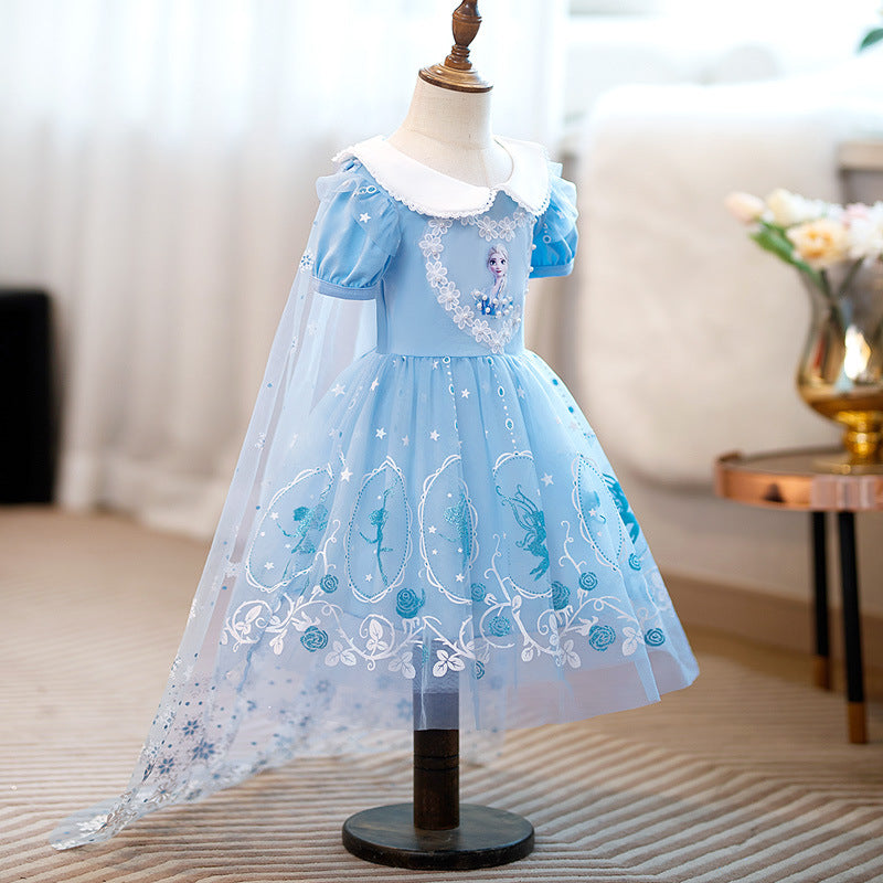 Z25091121冰雪奇緣愛莎公主裙女童女童短裙艾莎禮服兒童夏季寶寶連身裙